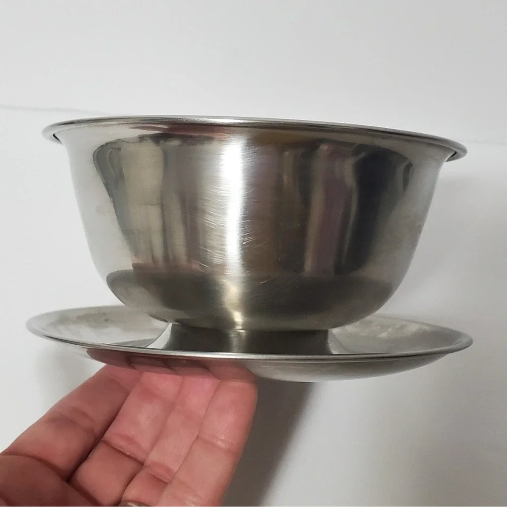 Vintage GRAVY BOAT Stainless Steel Saucer Sauce DIP‎ Bowl Denmark Unique MCM